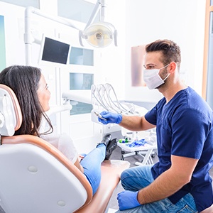 Woman at dentist for dental implant consultation in Cocoa Beach