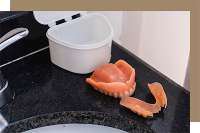 Dentures on a bathroom counter