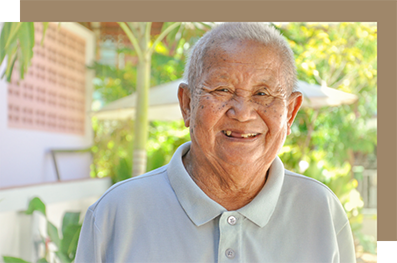 Senior man with several missing teeth