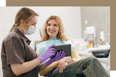 Woman at a clear aligner checkup appointment