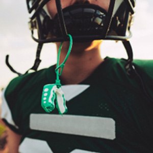 Closeup of football player's mouthguard