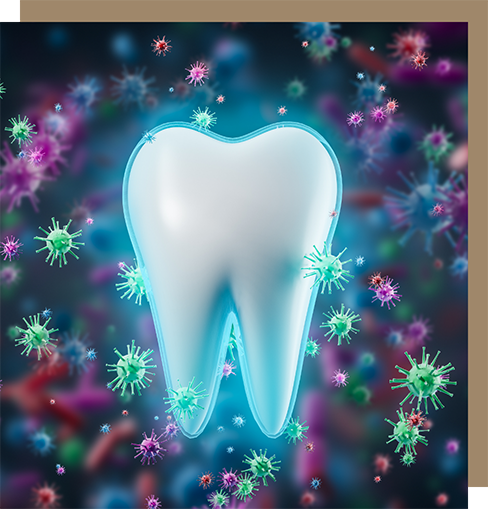 Illustration of a tooth surrounded by germ particles
