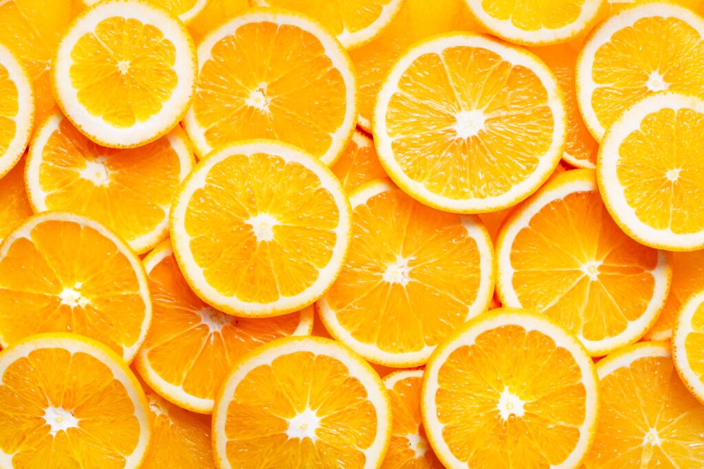 Orange slices piled on top of each other